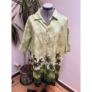 Favant Men's Green Tropical Palm Tree Aloha Shirt 100% Cotton Coconut Buttons